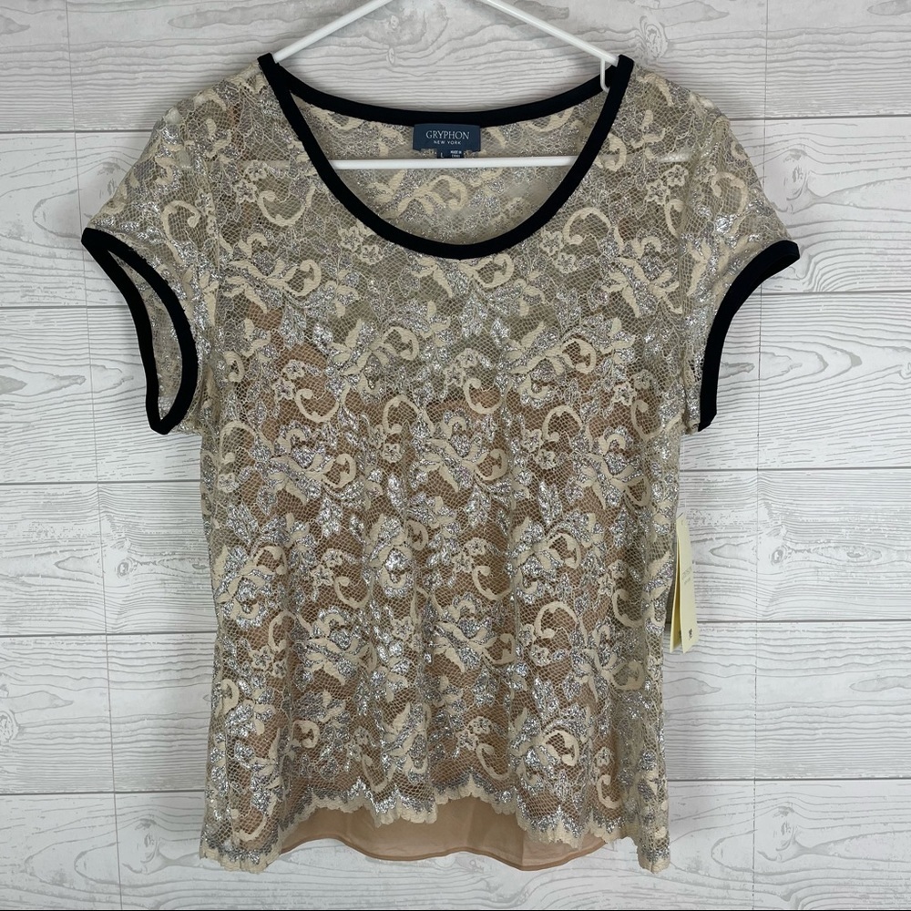Gryphon New York Ivory Lace Silk Blouse Size Large NWT
